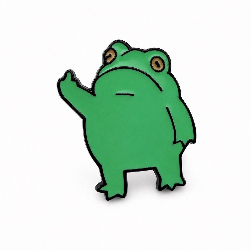 Funny Green Frog Middle Finger Enamel Pin Rude Meme Lapel Backpack Hat Badge